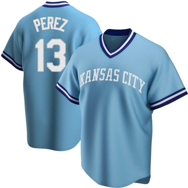 Light Blue Salvador Perez Youth Kansas City Royals Road Cooperstown Collection Jersey - Replica